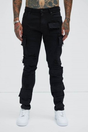 Jeansy Fashion Nova My Way Patched Straight Męskie Czarne Polska | 376804IJE