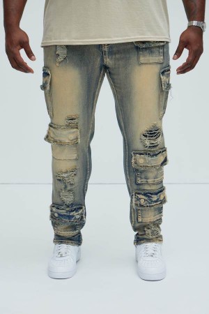 Jeansy Fashion Nova My Way Patched Straight Męskie Niebieskie Polska | 467153PVU