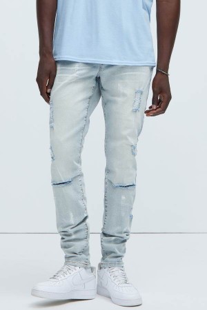 Jeansy Fashion Nova Nicely Paint Ripped Stacked Skinny Flared Męskie Głęboka Niebieskie Polska | 108372GIV
