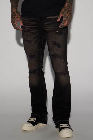 Jeansy Fashion Nova Nonchalant Distressed Stacked Skinny Flare Męskie Czarne Brązowe Polska | 854271LIG