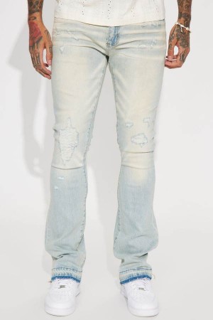 Jeansy Fashion Nova Not Too Much Ripped Stacked Skinny Flare Męskie Głęboka Niebieskie Polska | 157608JIP