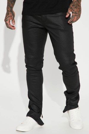 Jeansy Fashion Nova On The Line Waxed Stacked Skinny Męskie Czarne Polska | 953086QRK