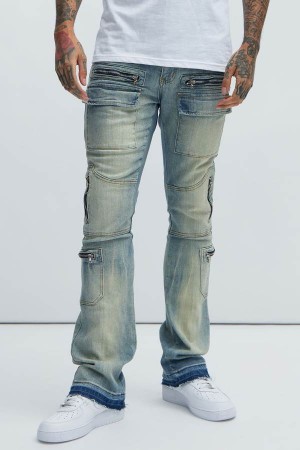 Jeansy Fashion Nova On The Rise Stacked Skinny Flare Męskie Głęboka Niebieskie Polska | 935708SCM