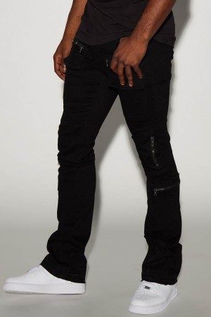 Jeansy Fashion Nova On The Rise Stacked Skinny Flare Męskie Czarne Polska | 942835EHO