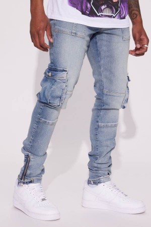 Jeansy Fashion Nova Out Of Control Stacked Skinny Męskie Głęboka Niebieskie Niebieskie Polska | 827594TIW