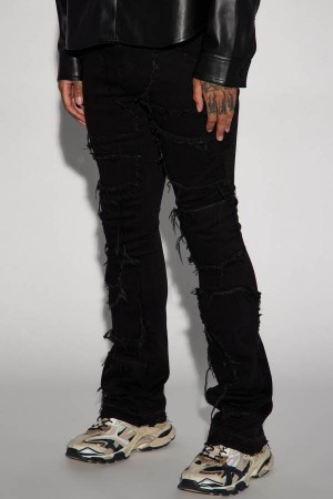 Jeansy Fashion Nova Patch It Up Stacked Skinny Flare Męskie Czarne Polska | 459136NWL