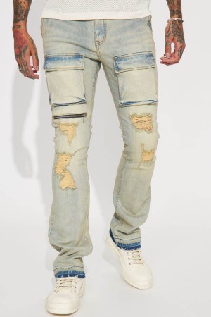 Jeansy Fashion Nova Pockets Full Of Money Stacked Skinny Flare Męskie Niebieskie Niebieskie Polska | 840679WBV