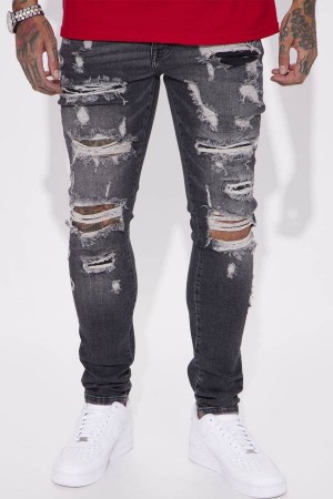 Jeansy Fashion Nova Ready To Unwind Stacked Skinny Męskie Czarne Niebieskie Polska | 018439RKB