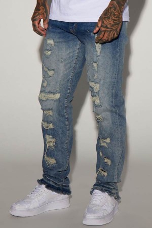 Jeansy Fashion Nova Repair Me Distressed Straight Męskie Niebieskie Niebieskie Polska | 523407GXI