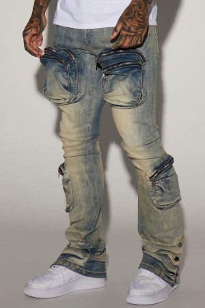 Jeansy Fashion Nova Round Up Stacked Skinny Flare Męskie Głęboka Niebieskie Polska | 924316GKE