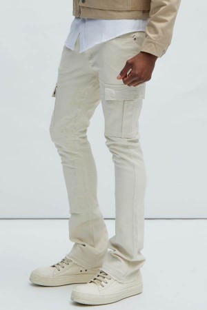 Jeansy Fashion Nova Ruthless Embroidered Stacked Skinny Cargo Flare Męskie Białe Polska | 547389FUO