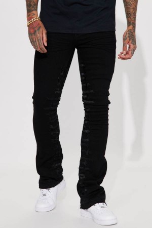 Jeansy Fashion Nova Ruthless Embroidered Stacked Skinny Flare Męskie Czarne Polska | 618934HFB