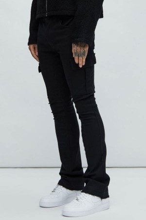 Jeansy Fashion Nova Ruthless Embroidered Stacked Skinny Cargo Flare Męskie Czarne Polska | 385674GXJ