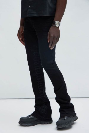 Jeansy Fashion Nova See It Through Stacked Skinny Flare Męskie Czarne Polska | 680413DIL