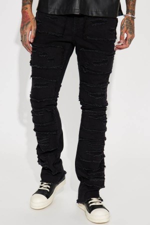 Jeansy Fashion Nova Shredded Stacked Skinny Flared Męskie Czarne Niebieskie Polska | 163845FHG