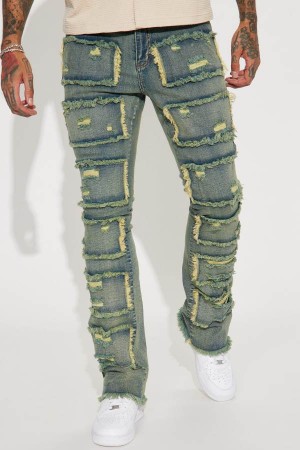 Jeansy Fashion Nova Shredded Stacked Skinny Flared Męskie Niebieskie Niebieskie Polska | 210483FGA