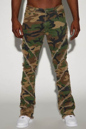 Jeansy Fashion Nova Slanted Fray Stacked Skinny Flare Męskie Camo Polska | 872095BXP
