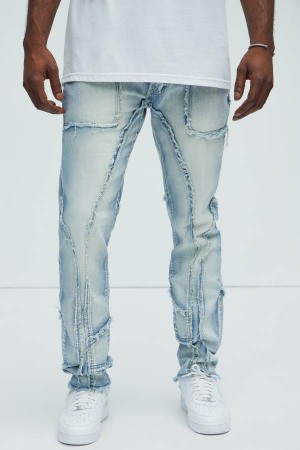 Jeansy Fashion Nova Speak Up Frayed Straight Męskie Głęboka Niebieskie Polska | 234190ZAL