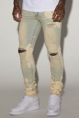 Jeansy Fashion Nova Spot You Bleached Stacked Skinny Męskie Głęboka Niebieskie Polska | 253194AFQ