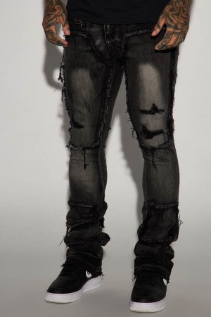 Jeansy Fashion Nova Square It Out Stacked Skinny Flare Męskie Czarne Polska | 372498OGI
