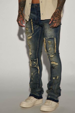 Jeansy Fashion Nova Square It Out Stacked Skinny Flare Męskie Ciemny Niebieskie Polska | 481259HRB