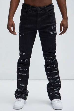 Jeansy Fashion Nova St. Helens Stacked Skinny Flare Męskie Czarne Polska | 931502XEW