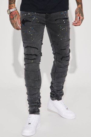 Jeansy Fashion Nova Stack On Stacked Skinny Męskie Czarne Niebieskie Polska | 164897JAX