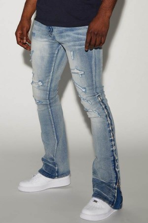 Jeansy Fashion Nova Stand Out Stacked Skinny Flare Męskie Niebieskie Polska | 057219XED