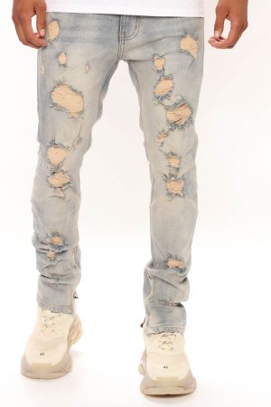 Jeansy Fashion Nova Stay Positive Skinny Męskie Głęboka Niebieskie Niebieskie Polska | 974816PVO