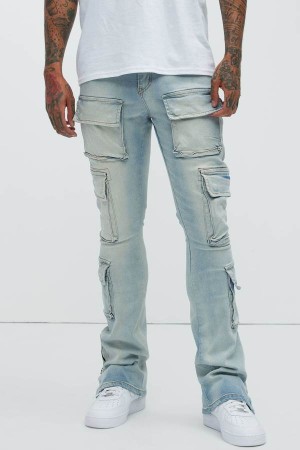 Jeansy Fashion Nova Stay Ready Cargo Stacked Skinny Convertible Flare Męskie Głęboka Niebieskie Polska | 640197TIS