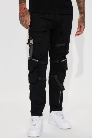 Jeansy Fashion Nova Strap It Up Cargo Straight Męskie Czarne Polska | 174032LDO