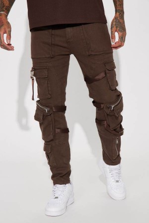 Jeansy Fashion Nova Strap It Up Cargo Straight Męskie Brązowe Polska | 470152WVS