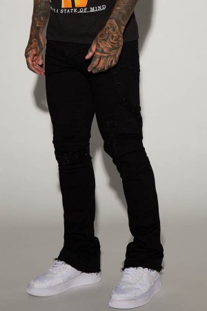 Jeansy Fashion Nova Strap Me Up Stacked Skinny Flare Męskie Czarne Polska | 890276EWG