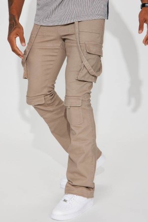 Jeansy Fashion Nova Strapped In Cargo Stacked Skinny Flare Męskie Szare Brązowe Polska | 682947KJX