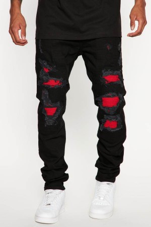 Jeansy Fashion Nova Street Repaired Stacked Skinny Męskie Czarne Polska | 048615WNP