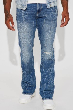 Jeansy Fashion Nova Switch Up The Flow Stacked Slim Flare Męskie Głęboka Niebieskie Niebieskie Polska | 095684CYL