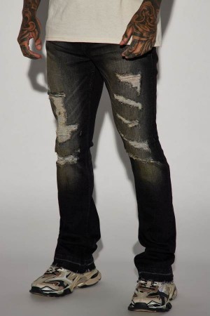 Jeansy Fashion Nova Take No Advice Distressed Stacked Skinny Flare Męskie Czarne Polska | 897524GRK