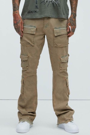 Jeansy Fashion Nova Three Cargo Stacked Skinny Flare Męskie Szare Brązowe Polska | 182509JIG