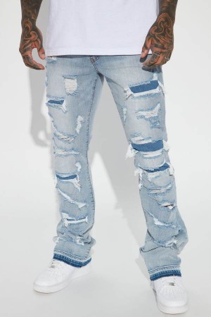 Jeansy Fashion Nova Through It Ripped Skinny Flared Męskie Niebieskie Niebieskie Polska | 349178OAG