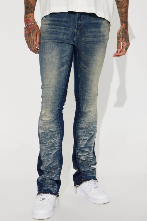 Jeansy Fashion Nova Two Time Panel Skinny Flare Męskie Niebieskie Niebieskie Polska | 067314WLU