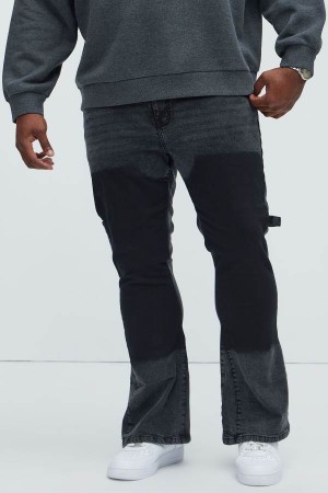 Jeansy Fashion Nova Two Tone Double Knee Carpenter Flare Męskie Czarne Niebieskie Polska | 783592TYL