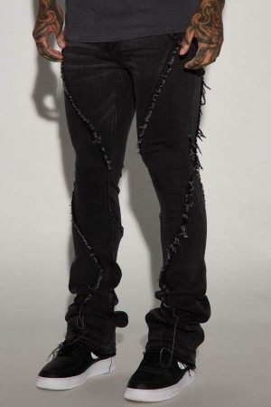Jeansy Fashion Nova Want To Fray Stacked Skinny Flare Męskie Czarne Polska | 834076VZM
