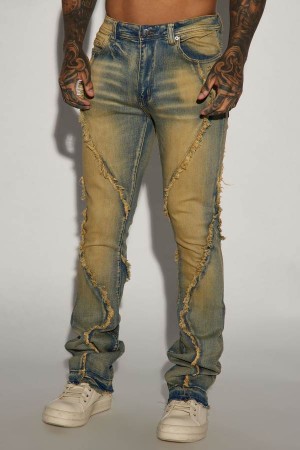 Jeansy Fashion Nova Want To Fray Stacked Skinny Flare Męskie Niebieskie Niebieskie Polska | 987402SHM