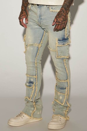 Jeansy Fashion Nova We Got This Fray Stacked Skinny Flare Męskie Głęboka Niebieskie Polska | 167958ZFM