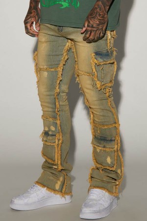 Jeansy Fashion Nova We Got This Fray Stacked Skinny Flare Męskie Niebieskie Polska | 875264TON