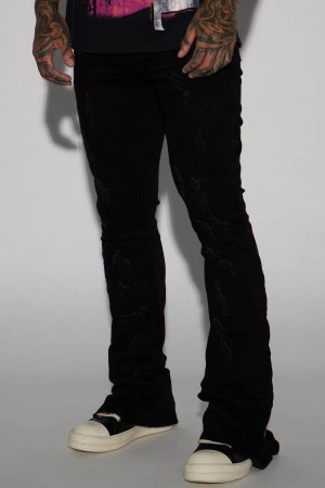 Jeansy Fashion Nova Zip All The Way Stacked Skinny Flare Męskie Czarne Polska | 368541FJS