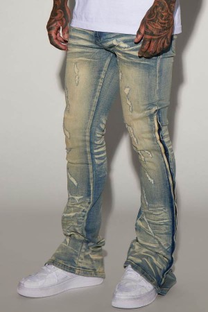 Jeansy Fashion Nova Zip All The Way Stacked Skinny Flare Męskie Niebieskie Polska | 095836EWF