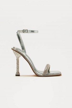 Sandały Fashion Nova Feel The Mood Rhinestone Heeled Damskie Srebrne Polska | 768351KUR