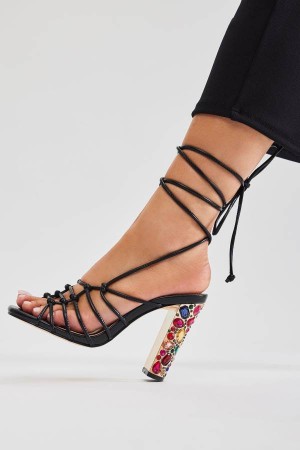 Sandały Fashion Nova Find Out Wrap Up Heeled Damskie Czarne Polska | 426357APR