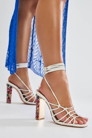 Sandały Fashion Nova Find Out Wrap Up Heeled Damskie Białe Polska | 590647TYF